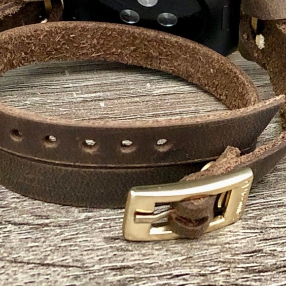 Double Wrap iWatch Vintage Brown Leather Gold Band - Picture 9 of 9
